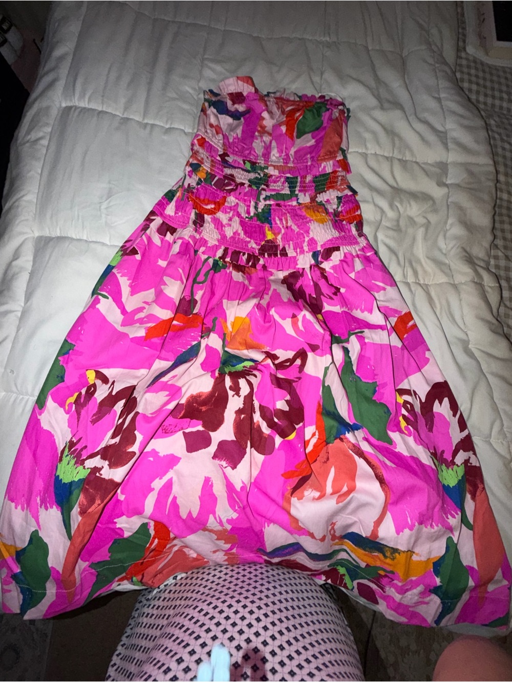 Strapless Pink Floral Summer Dress